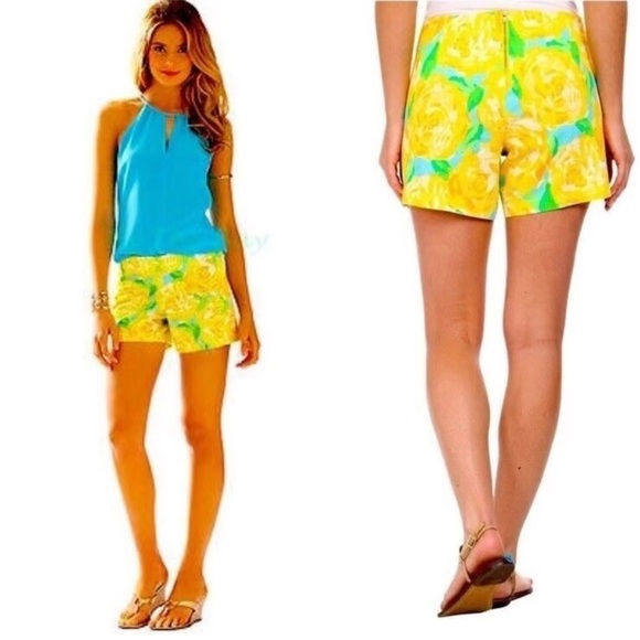 Lilly Pulitzer High Waist Yellow and Green Shorts new without tags - Picture 1 of 3